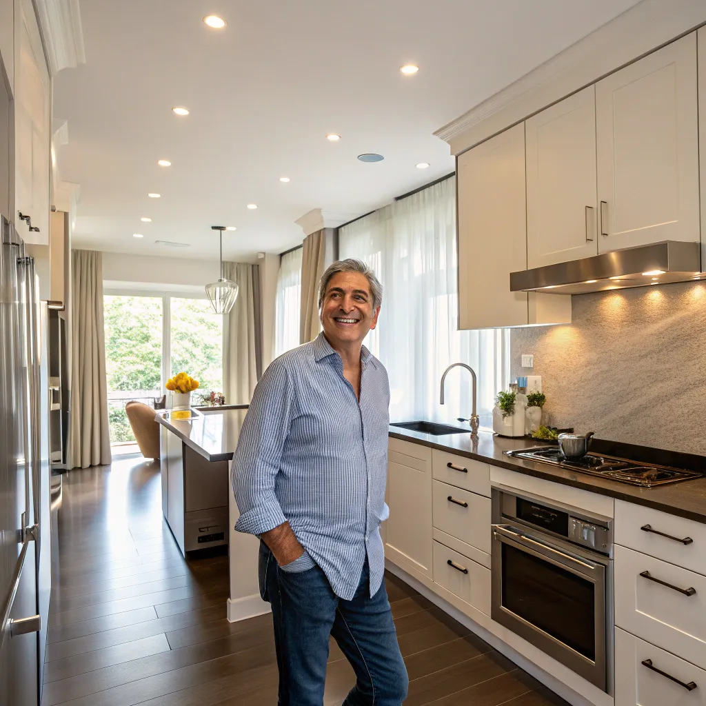 Content resident in their newly renovated kitchen